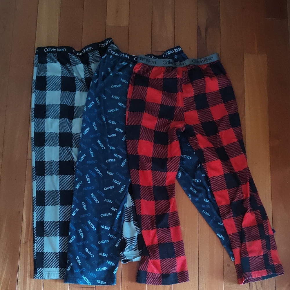 Lot Of 3 Calvin Klein Kids Plaid Pajama Bottoms - Red, Blue, Black Boys 7-8